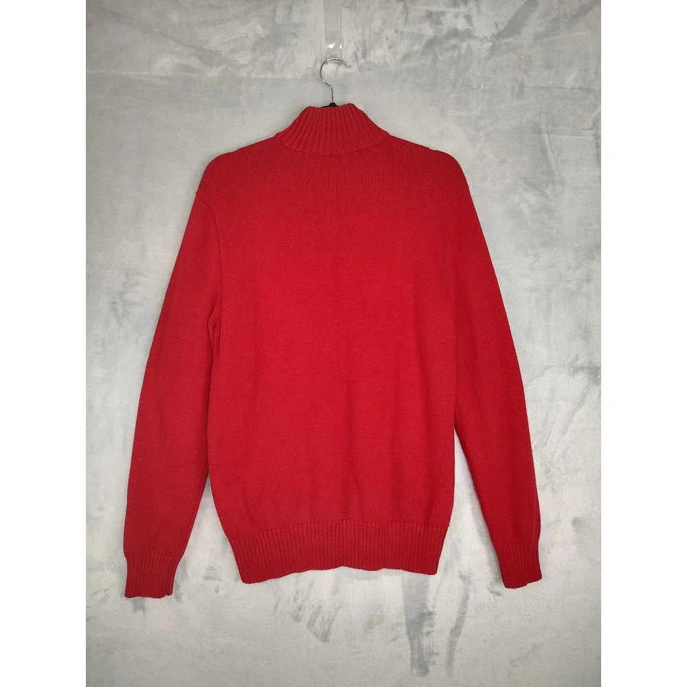 Polo Ralph Lauren Mens Red Cotton Knit 3 Button Mock Neck Pullover Sweater‎